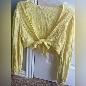 Altar'd State Light Yellow Crinkle Tie-Front Blouse